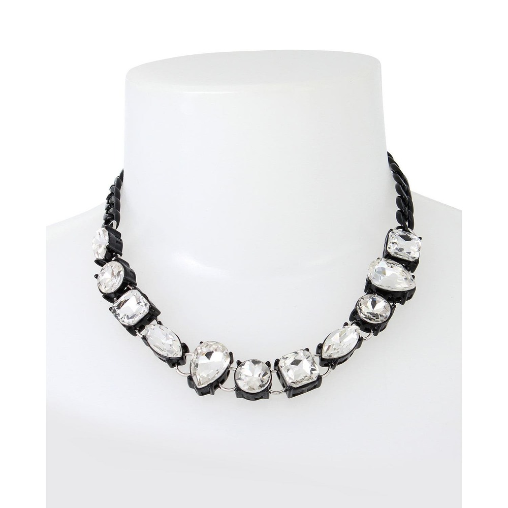 Steve Madden Crystal Stone Bib Necklace Black Goth Glam NEW - Picture 2 of 8